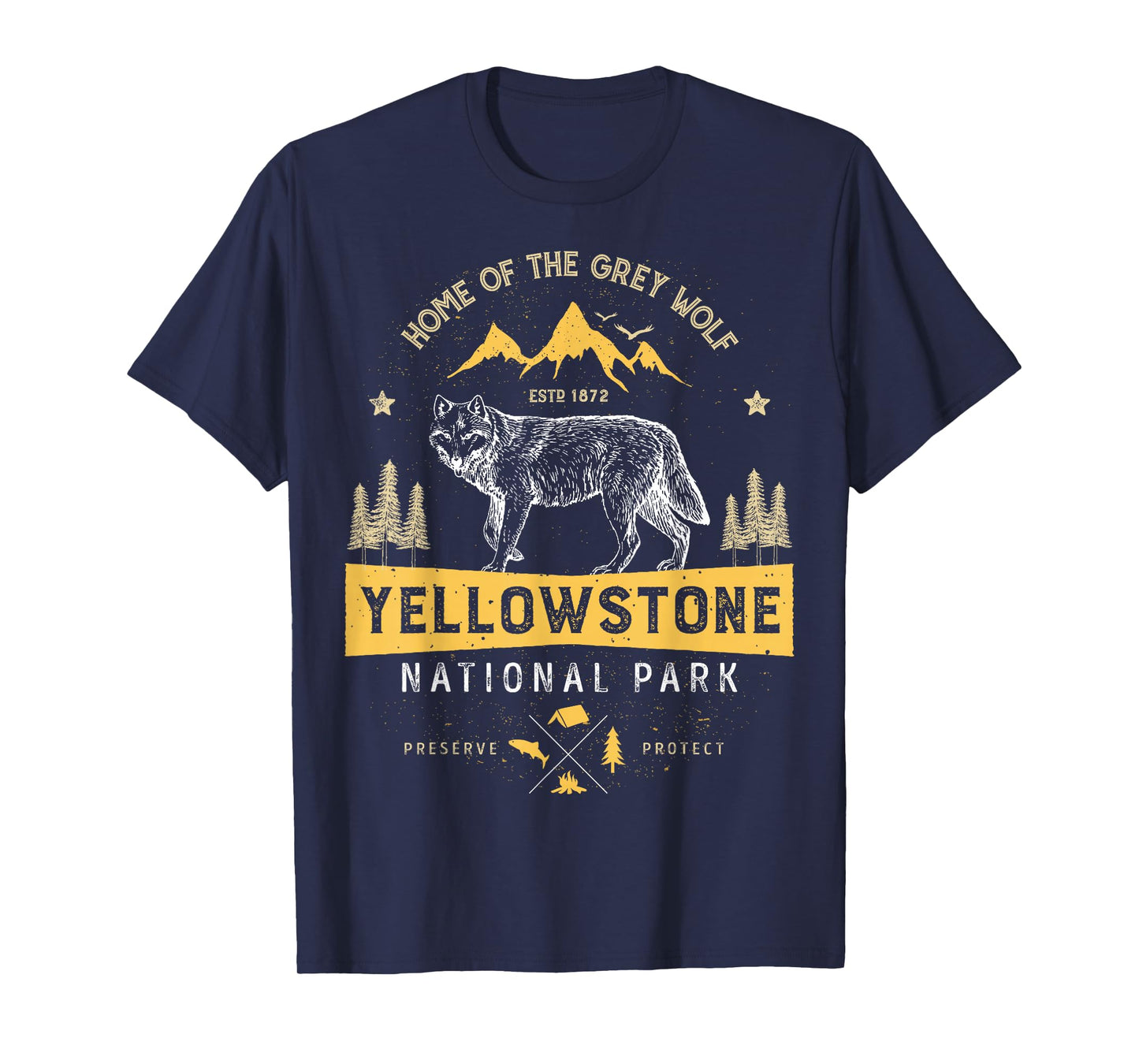 Yellowstone National Park T shirt US Wolf Vintage Men Women T-Shirt
