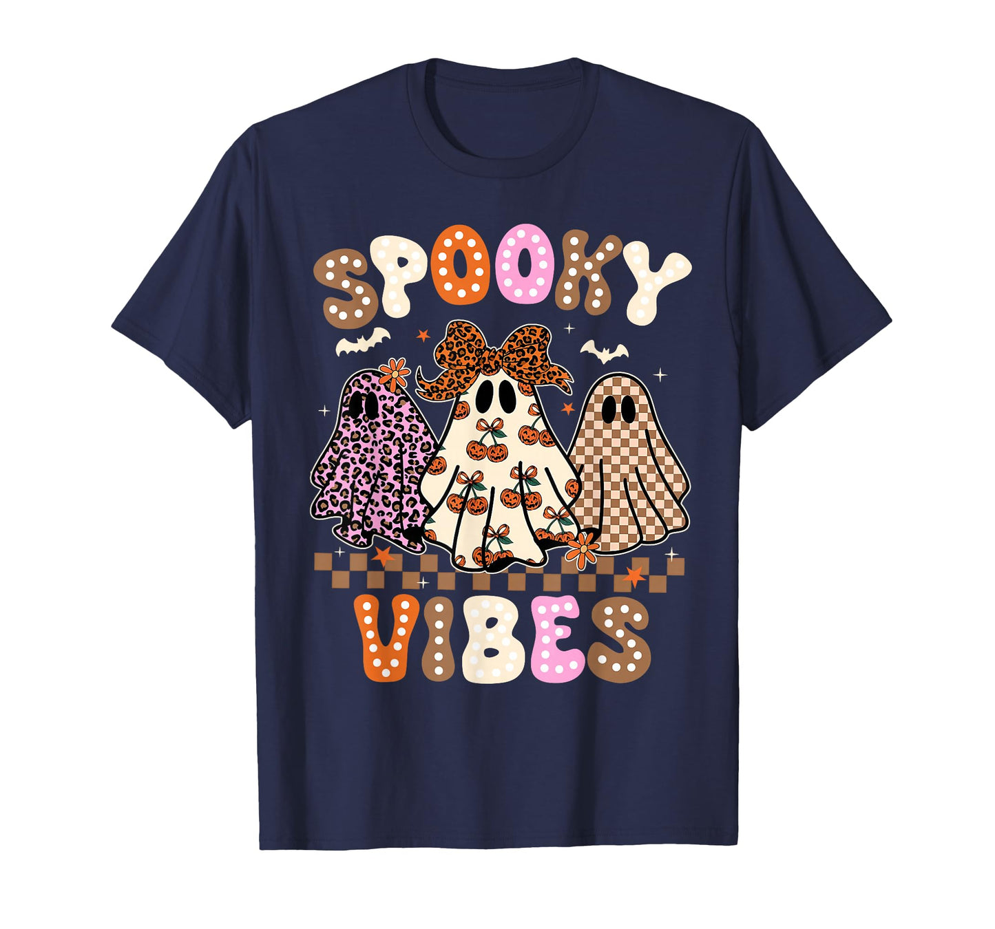 Groovy Spooky Vibes Cute Boo Ghost Halloween Costumes Girls T-Shirt