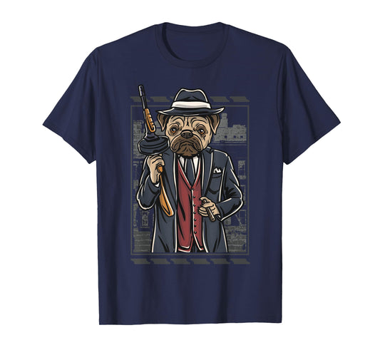 Funny mean looking Bad Pug Dog with Gun & cigar from 1920's T-Shirt for Men Women