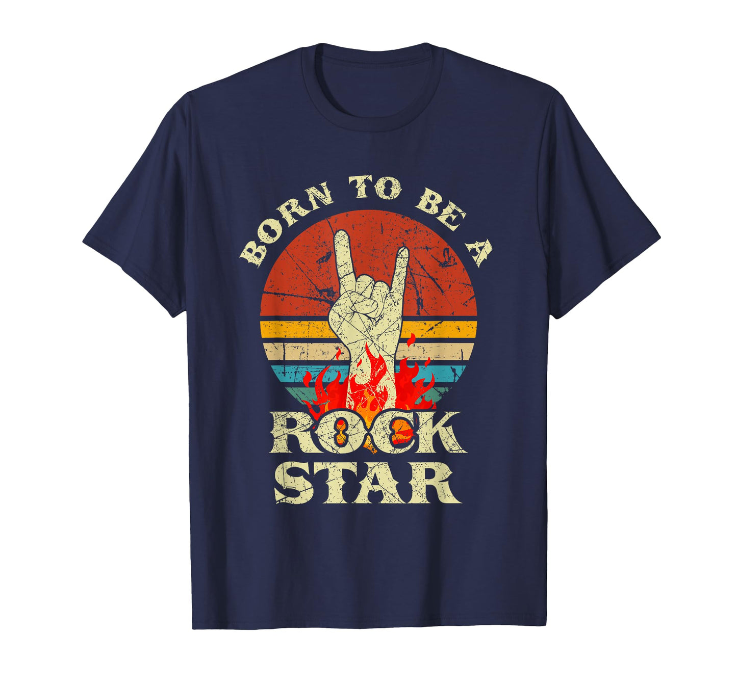 Born To Be Rock Star T-Shirt Hand Horns Vintage Retro T-Shirt