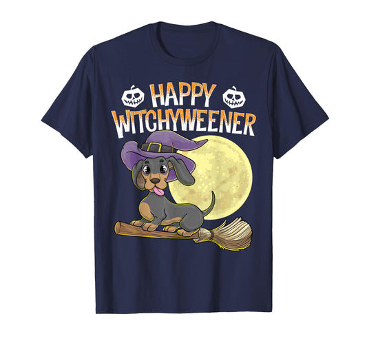 Happy Witchyweener Halloween Dachshund Witch Wiener Dog Men Women Kids T-Shirt