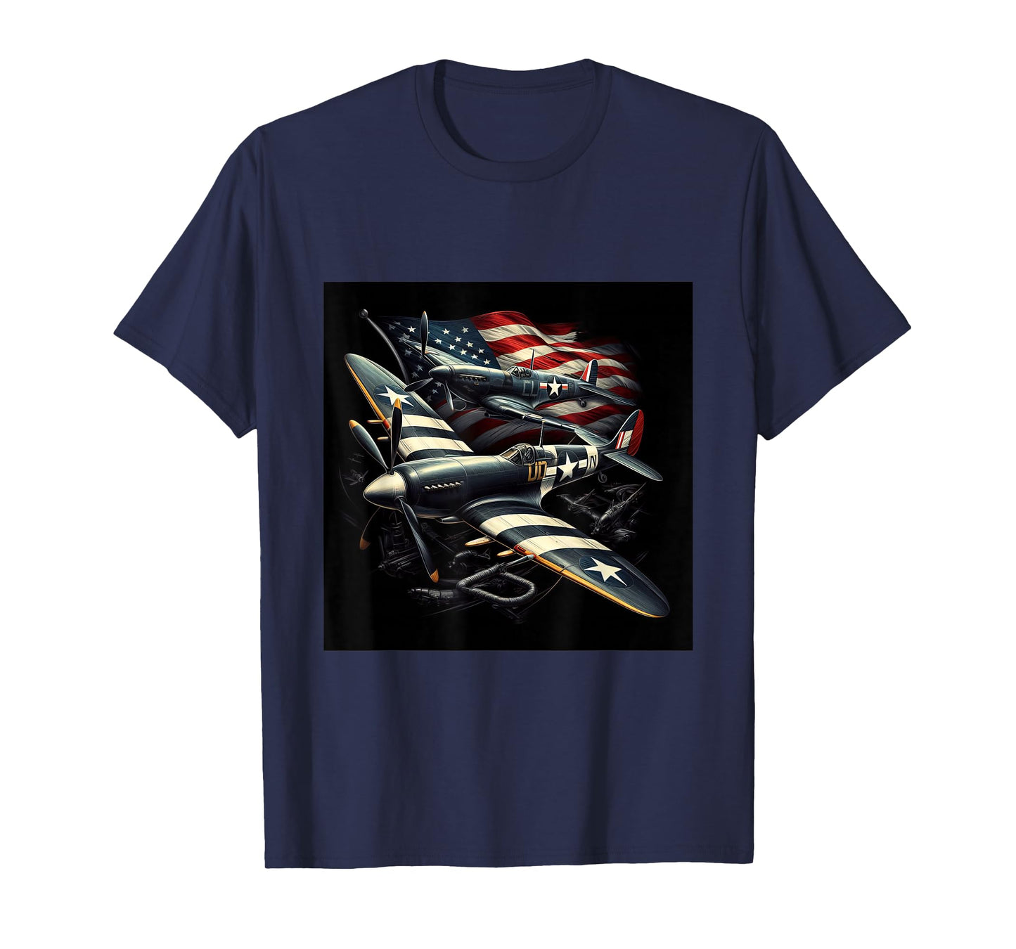Spitfire F4U Corsair WW2 Airplanes US Flag T-Shirt
