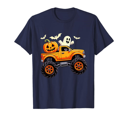 Kids Monster Truck Ghost Pumpkin Halloween Costume Toddler Boys T-Shirt