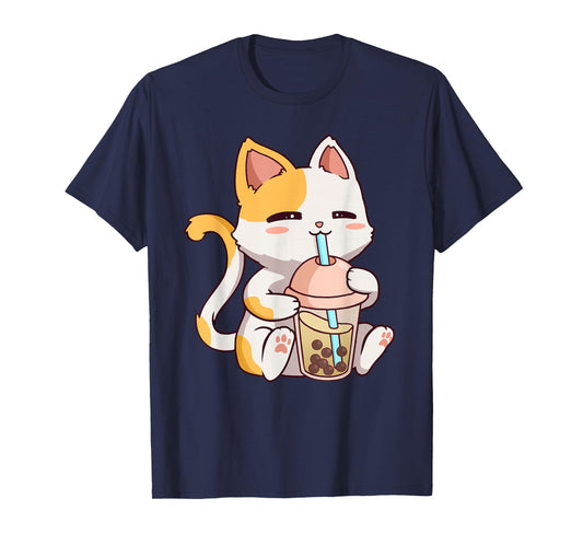 Cute Cat Kawaii Boba Tea Bubble Neko Anime T-Shirt