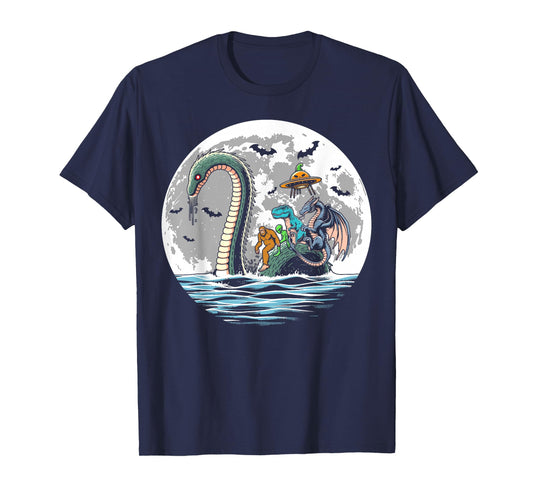 Halloween bigfoot alien loch Ness UFO Halloween party spooky T-Shirt