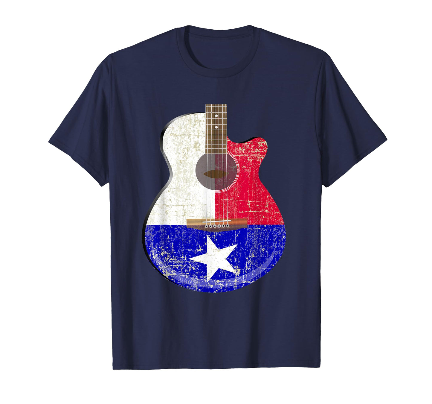 Guitar Texas Flag Distressed Acoustic Guitar Fan T Shirt T-Shirt
