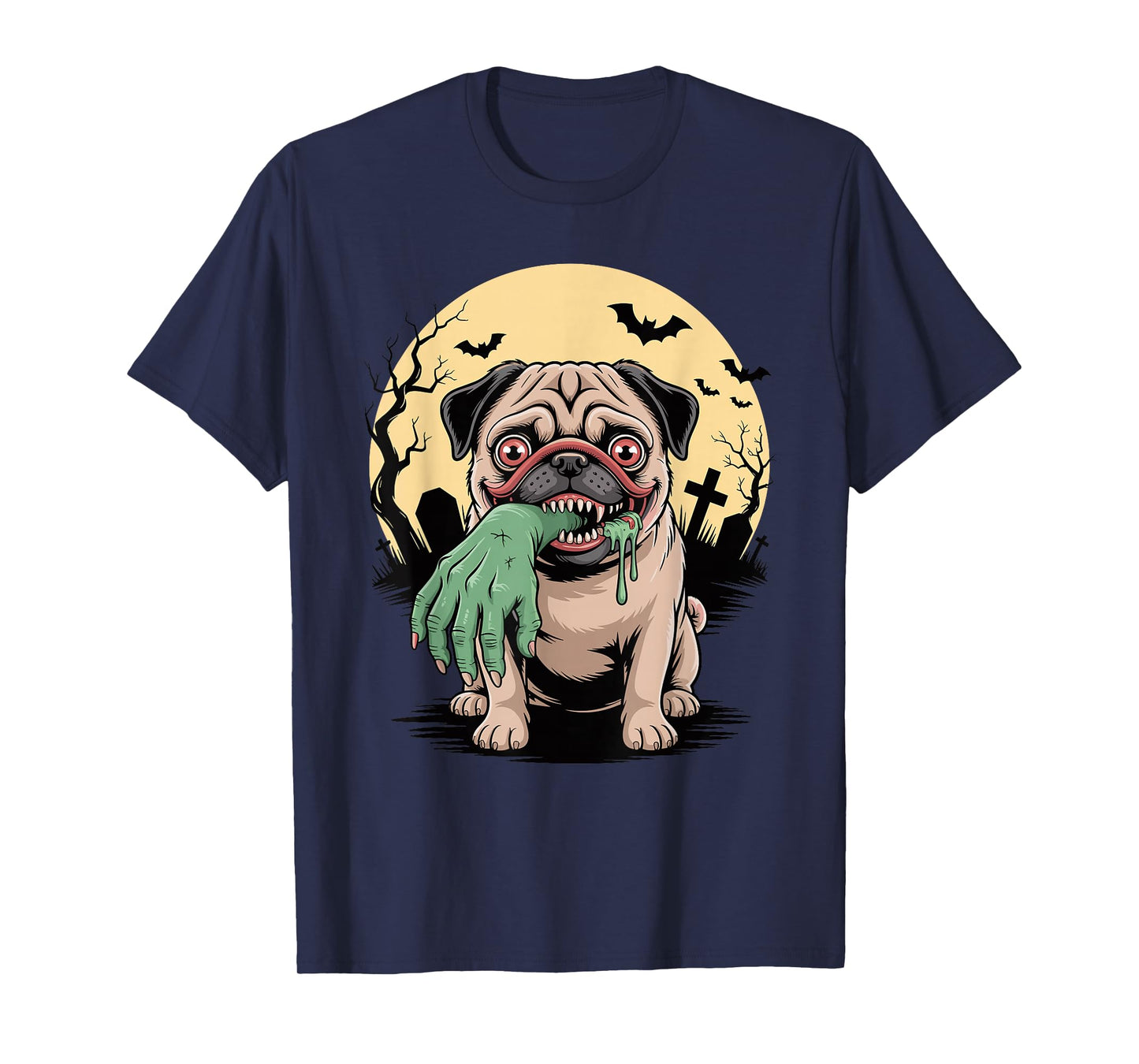 Halloween Moon Zombie Hand Pug Pugs T-Shirt