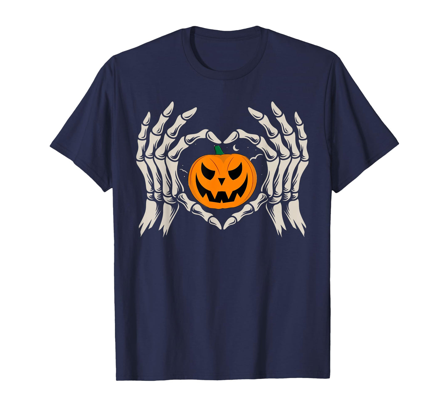 Skeleton Hand Heart with Pumpkin Halloween Funny Bones Love T-Shirt