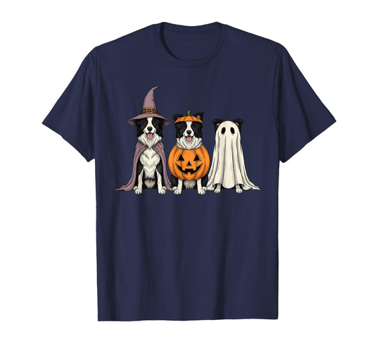 Spooky Ghost Border Collie Pumpkin Halloween Dog Lover T-Shirt