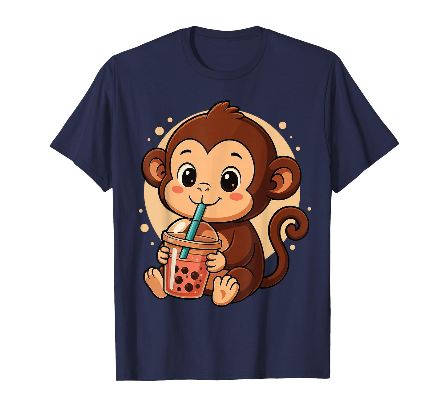 Cute Monkey Kawaii Anime Drinking Bubble Tea Girl Kids T-Shirt