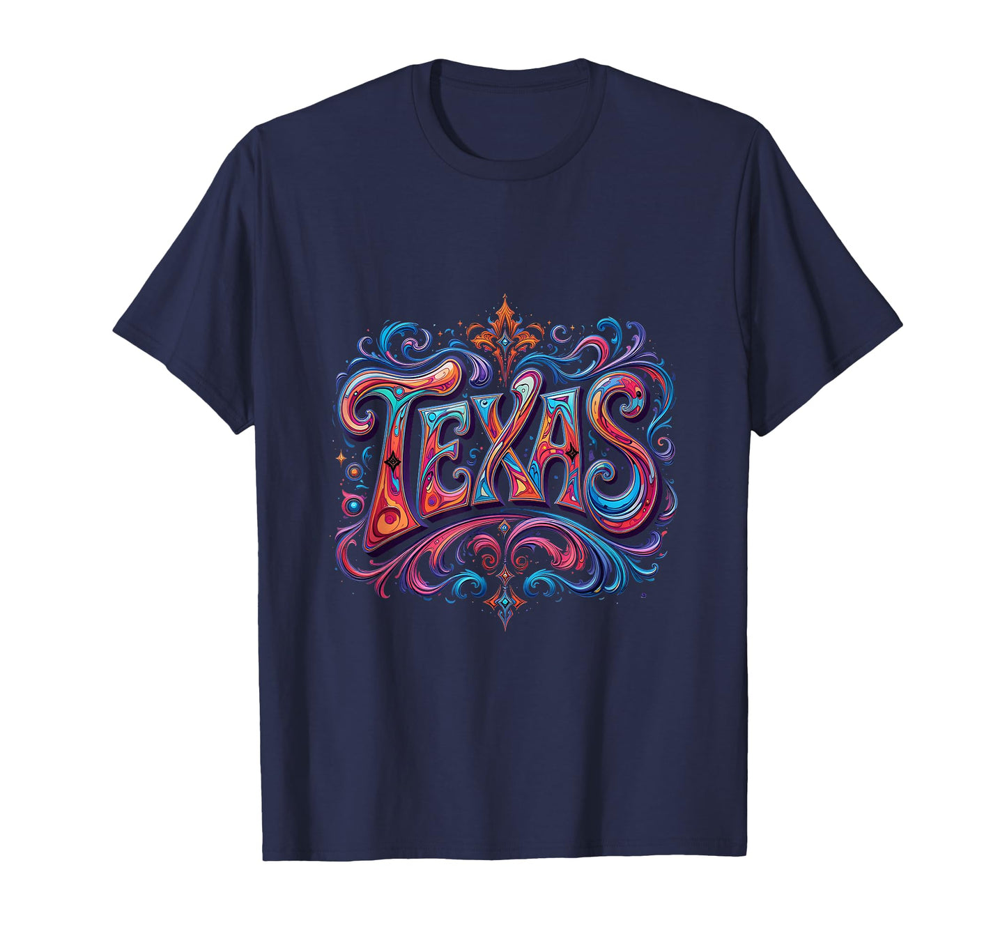 TEXAS Retro Vibes Bold Colors & Shining Stars Text Design T-Shirt