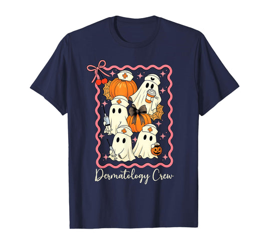 Stamp Coquette Dermatology Crew Ghost Pumpkin Fall Halloween T-Shirt