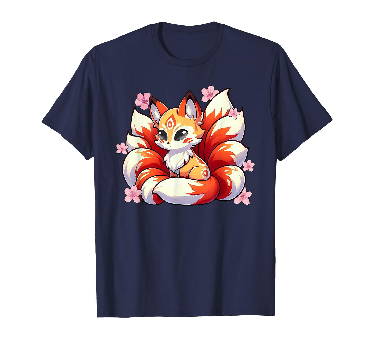 Nine Tails Fox Kitsune Japanese Cherry Blossoms T-Shirt