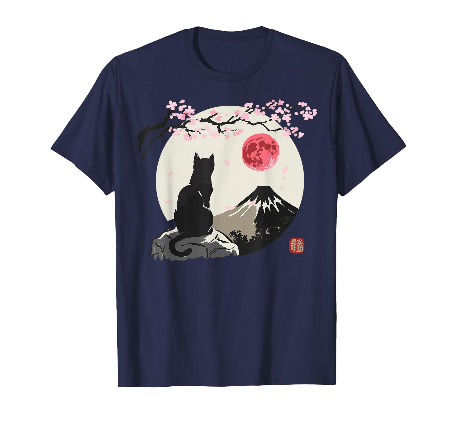 Cat Moon Cherry Blossom T-Shirt