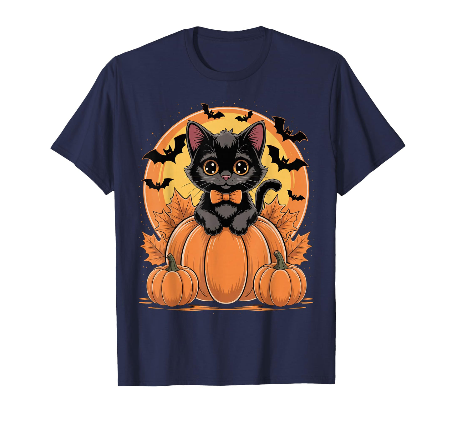 Retro Black Cat Pumpkin Halloween Costume Fall Autumn Season T-Shirt