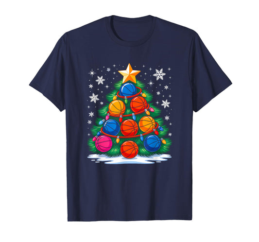 Basketball Player Christmas Tree Light Xmas Basketball Lover T-Shirt