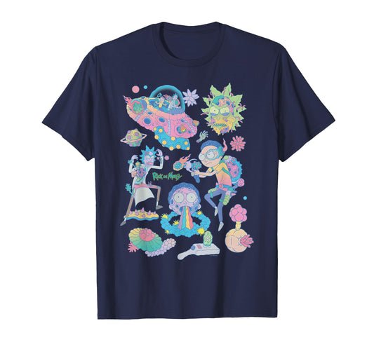 Rick and Morty Space Cruiser Pastel Alien Cartoon Fashion T-Shirt