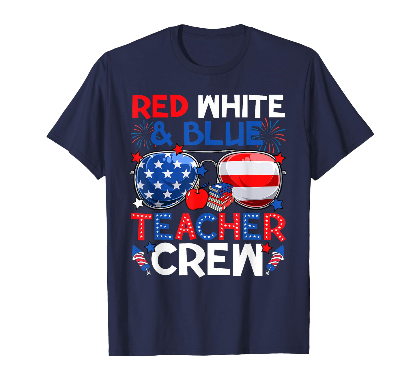 4th of July Red White & Teacher Crew American Flag T-Shirt