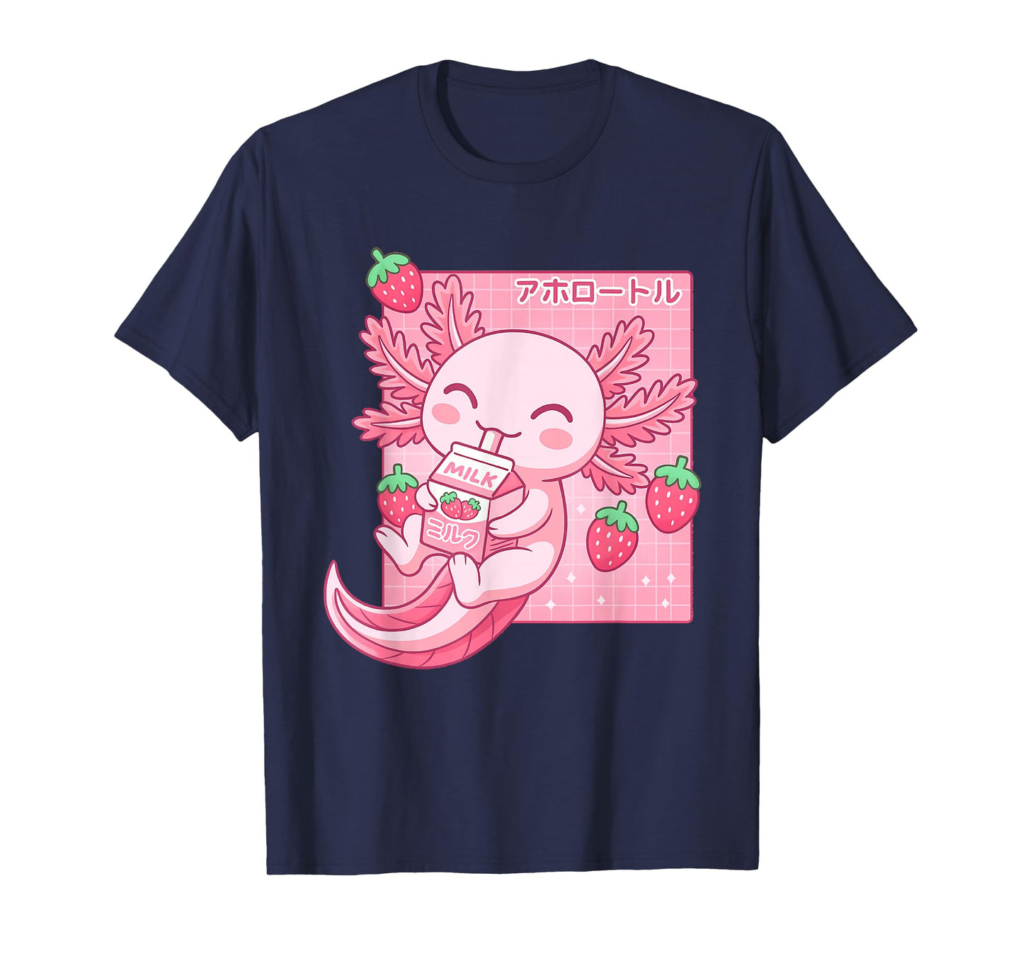 Kawaii Axolotl Strawberry Milk Japanese Anime Girls Kids T-Shirt