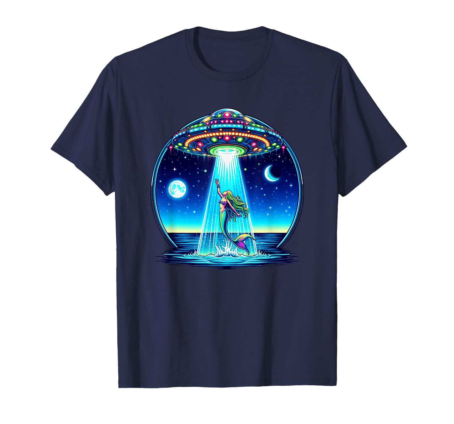 Mermaid Abduction Alien Invasion Funny UFO Spaceship T-Shirt