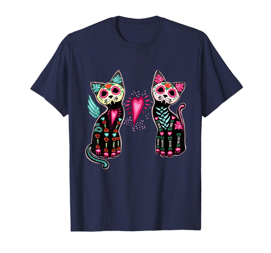 Day of the Dead Cats Shirt Cat Lovers Dia De Los Muertos T-Shirt