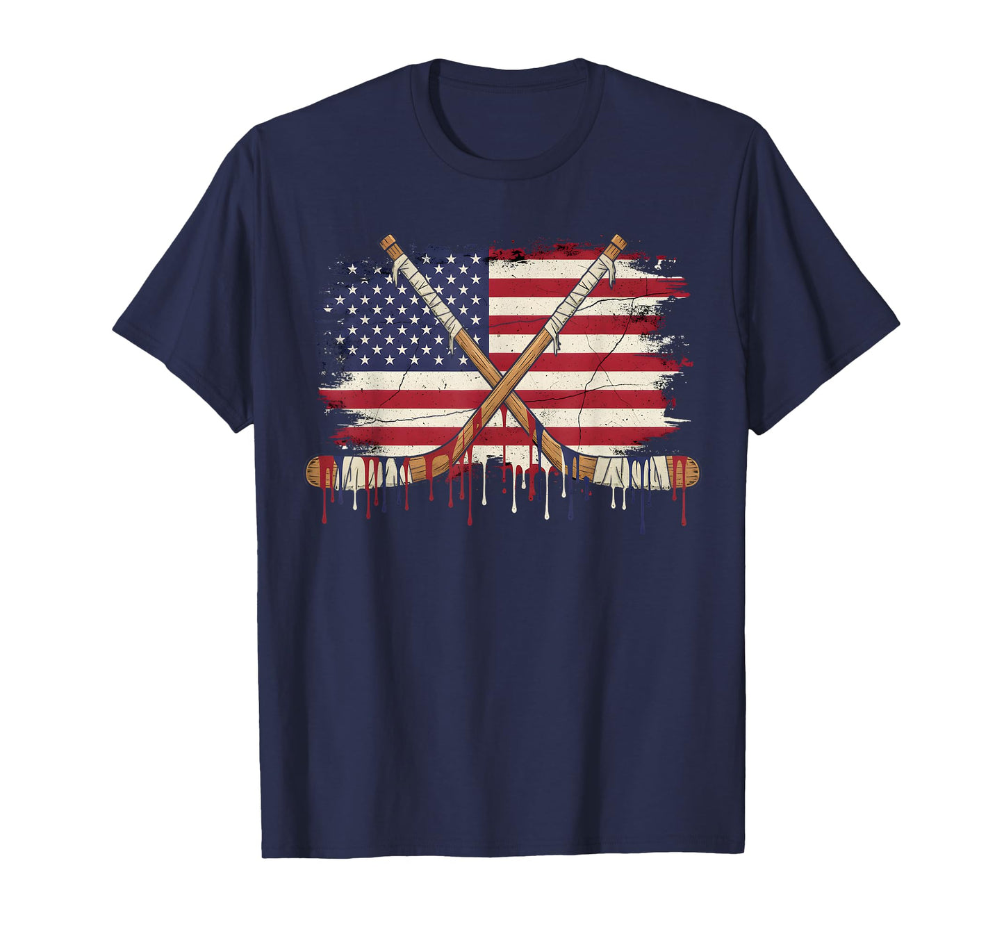 Ice Hockey Ice Cream Drip Boys American Flag Youth Players T-Shirt