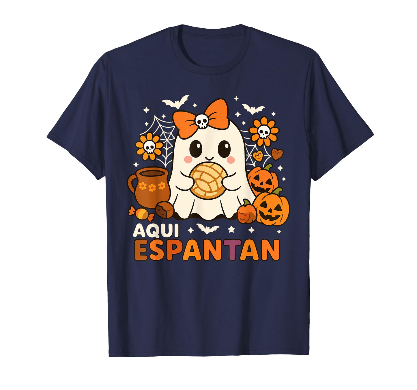 Aqui Espantan Cute Ghost Pan de Muerto Mexican Halloween T-Shirt
