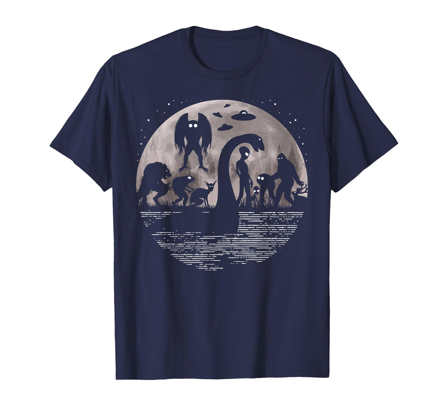 Bigfoot Loch Ness Monster Mothman and Aliens! Funny Cryptid T-Shirt Small