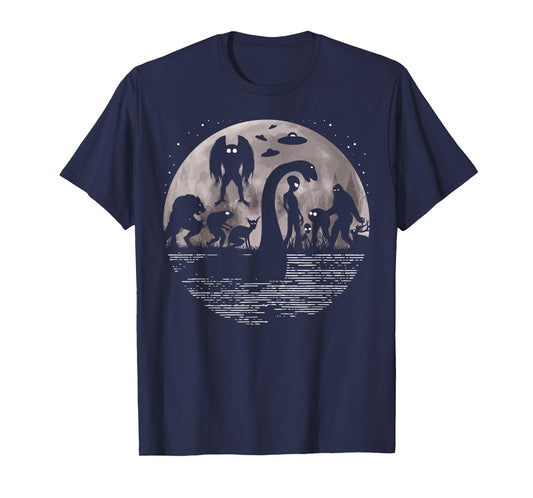 Bigfoot Loch Ness Monster Mothman and Aliens! Funny Cryptid T-Shirt Small