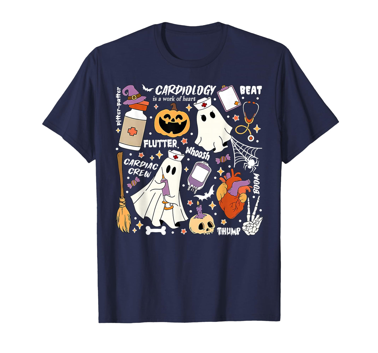 Cardiology Ghost Halloween Pumpkin CVICU Cardiac Nurse T-Shirt