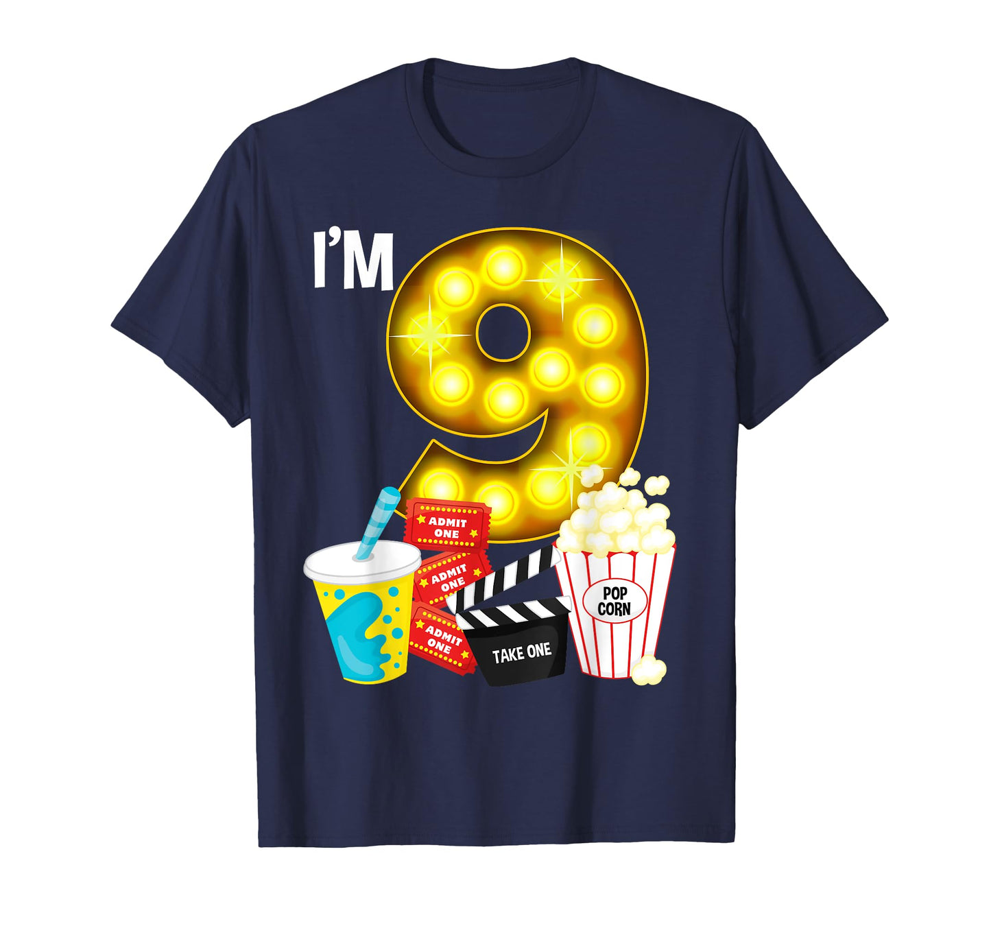 Movie Night Party 9th Birthday Movie Theme Kids Birthday T-Shirt