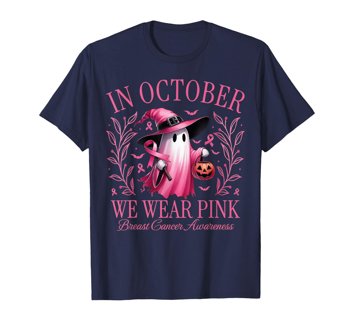 in October We Wear Pink Breast Cancer Awareness Halloween T-Shirt