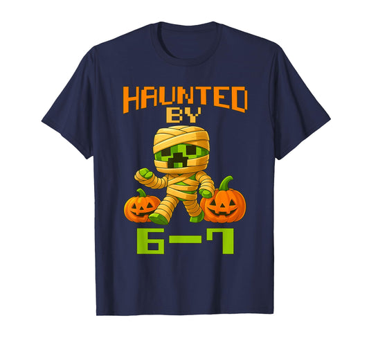 Haunted by 67 Funny Gamer Pixel Pumpkin Mummy Halloween T-Shirt