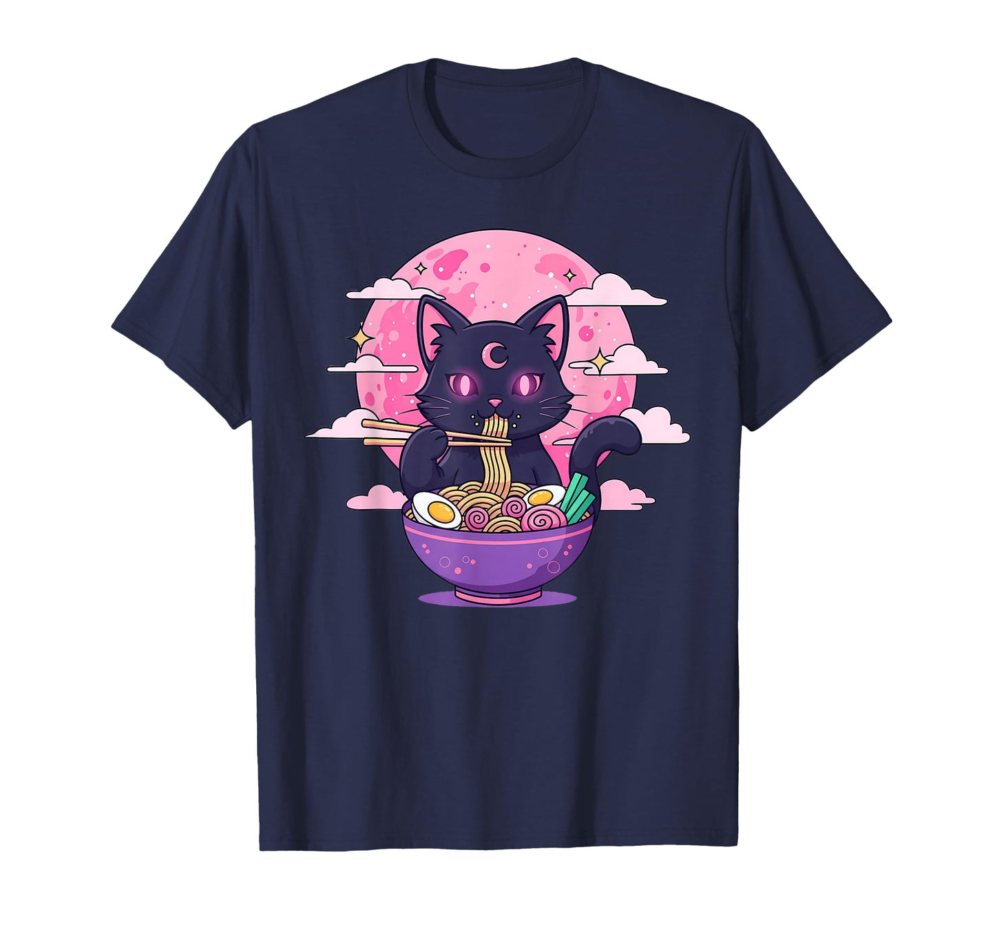 Pastel Goth Aesthetic Kawaii Creepy Cat Eating Ramen Noodles T-Shirt