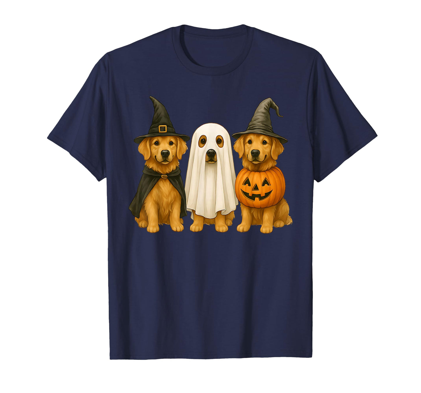 Golden Retriever Halloween Witch Ghost Pumpkin T-Shirt
