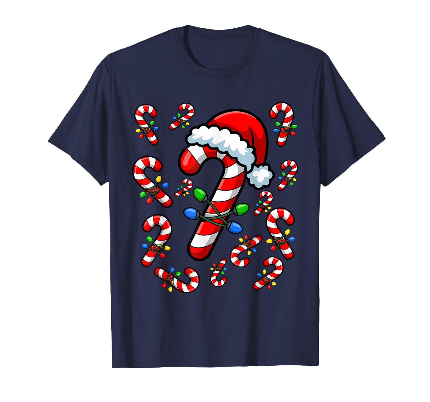 Red and White Candy Cane Santa Christmas Xmas Lights T-Shirt