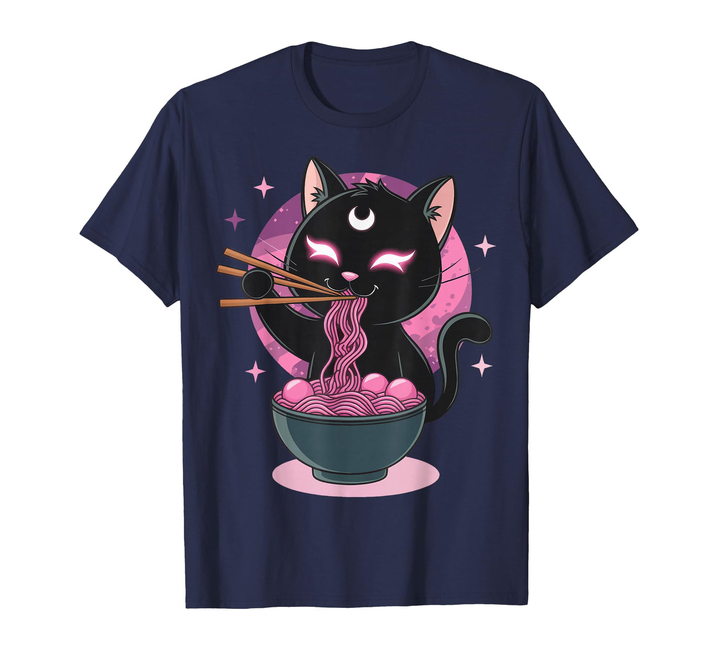 Anime Cat Eating Ramen Retro Kawaii Ramen Cat T-Shirt
