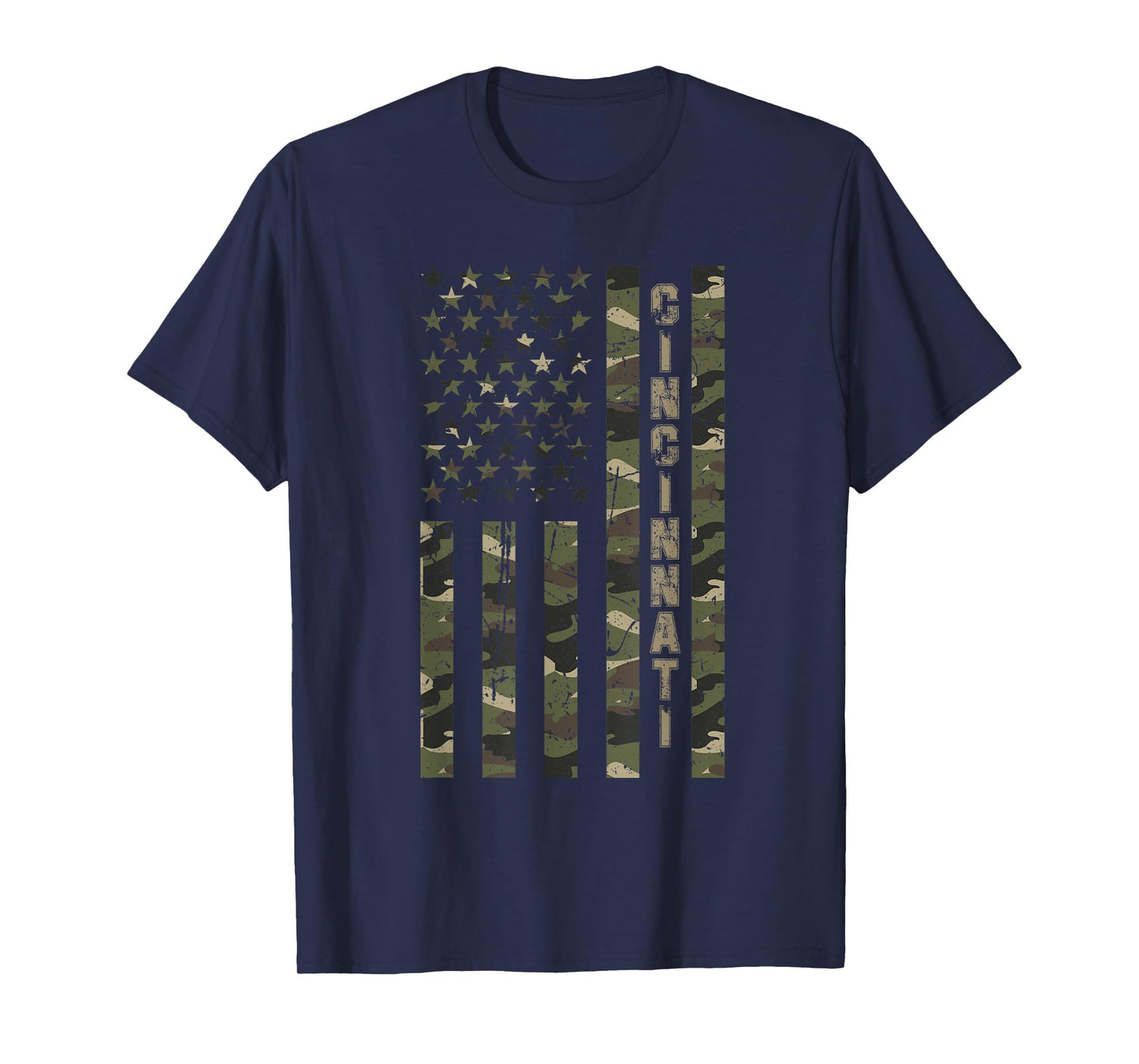 Cincinnati United States Distressed Camo w US Flag T-Shirt