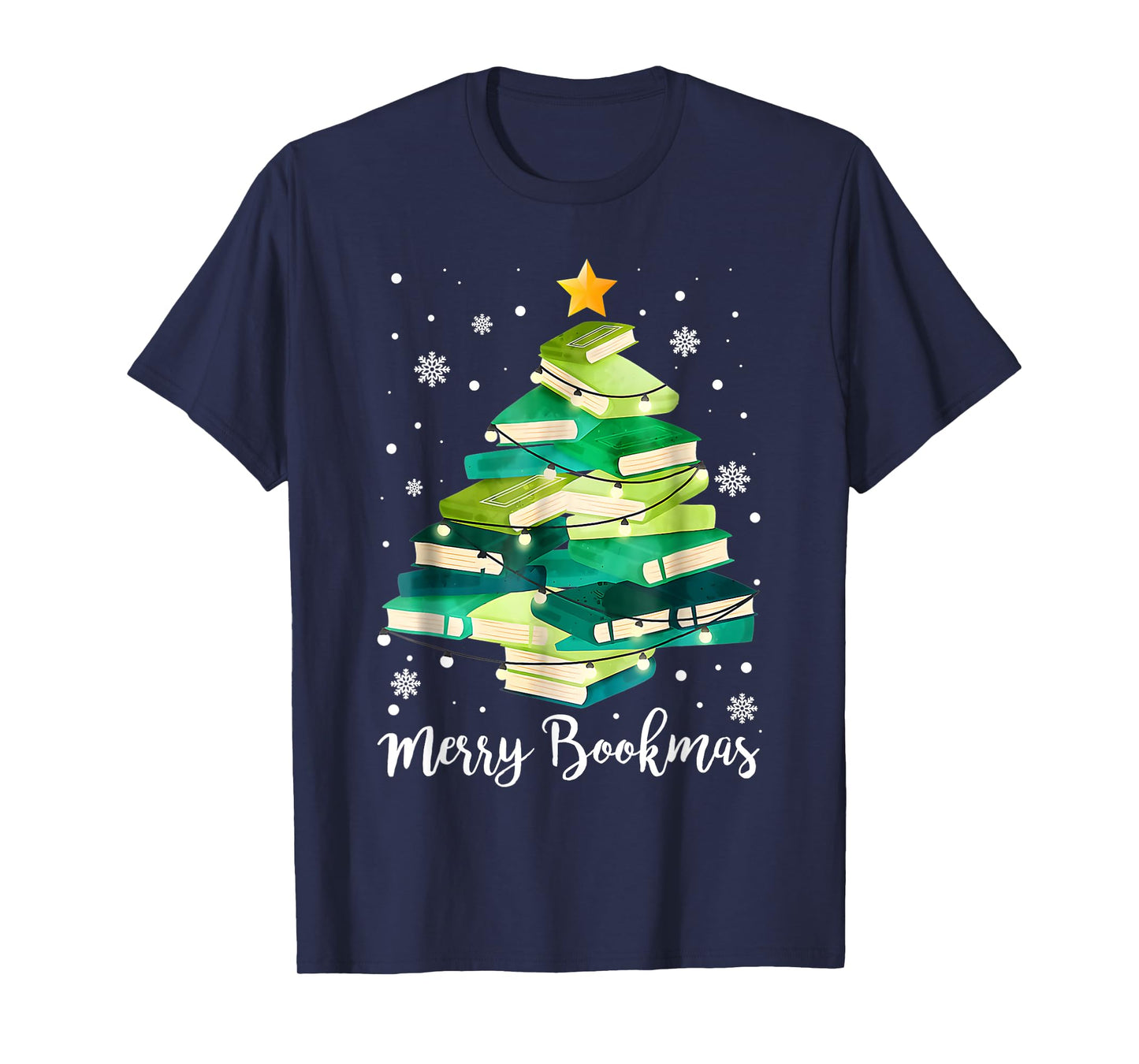 Merry Bookmas Books Pine Tree Funny Reading Lover Christmas T-Shirt