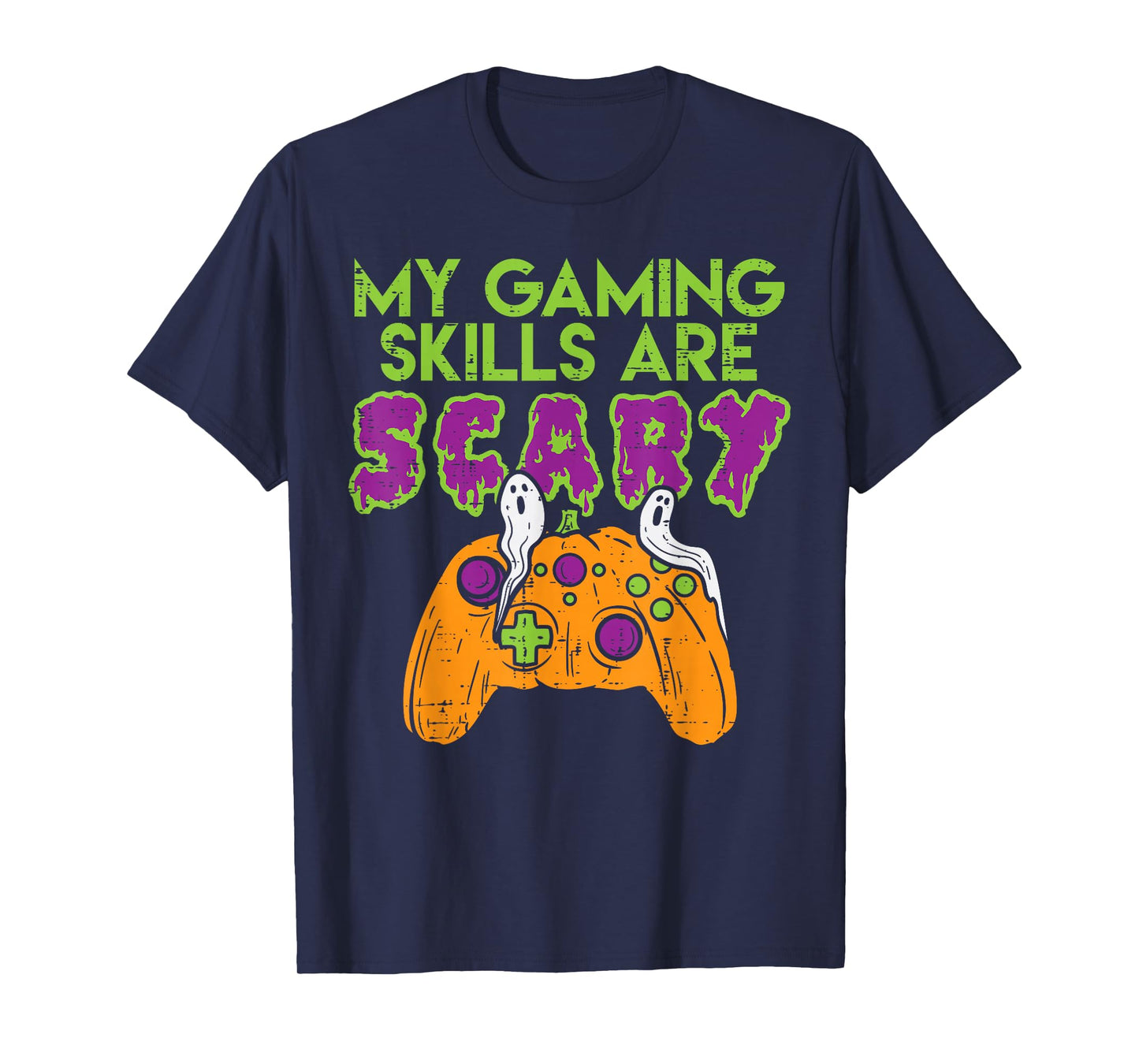 Gaming Skills Scary Pumpkin Controller Boys Halloween Gamer T-Shirt