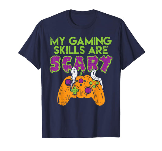 Gaming Skills Scary Pumpkin Controller Boys Halloween Gamer T-Shirt