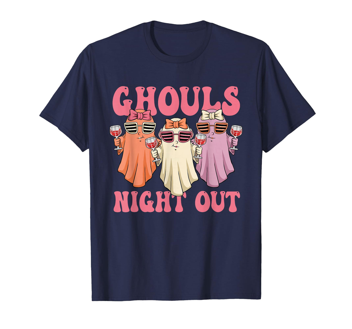 Ghouls Night Out Spooky Women Halloween Party Wine Ghosts T-Shirt
