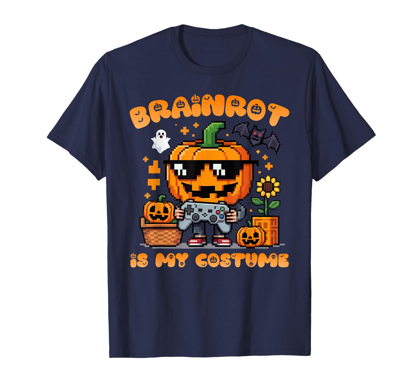 Brain Rot Halloween Shirt Kid Pumpkin Brainrot Gamer Costume T-Shirt