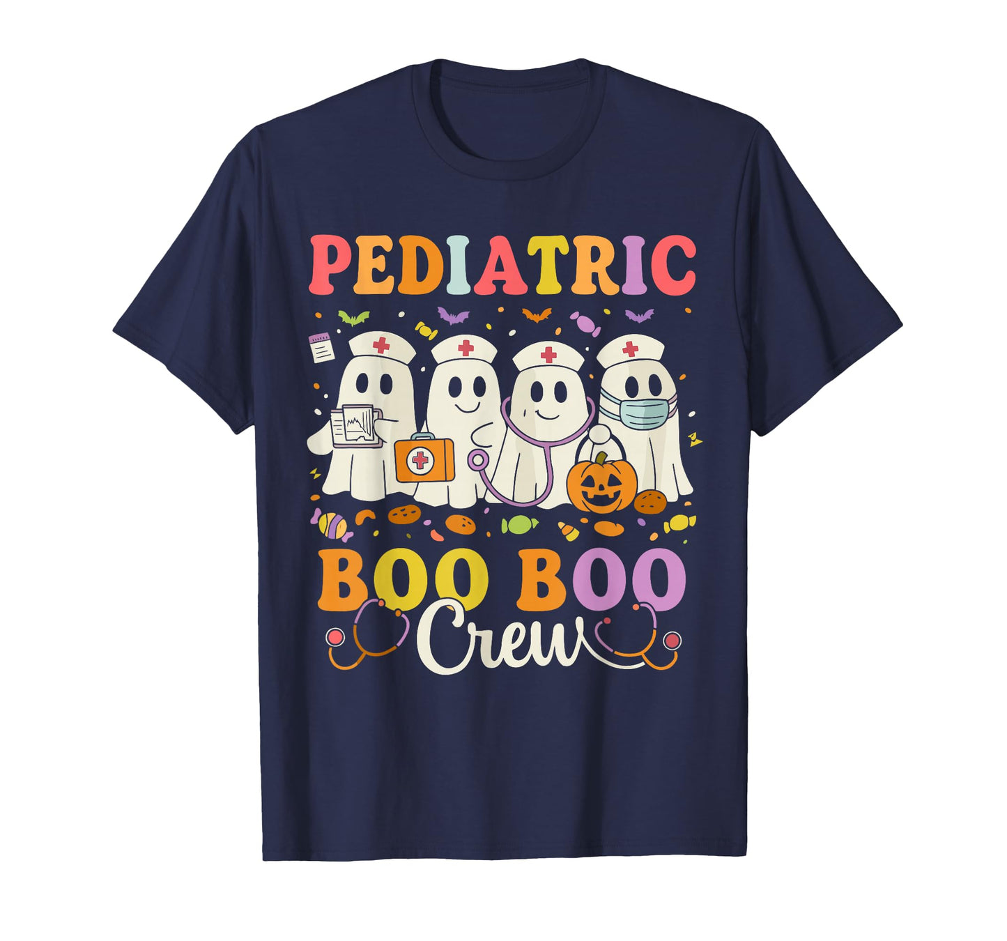 Boo Boo Crew Pediatric Women, Halloween Ghost Nurse Medical T-Shirt