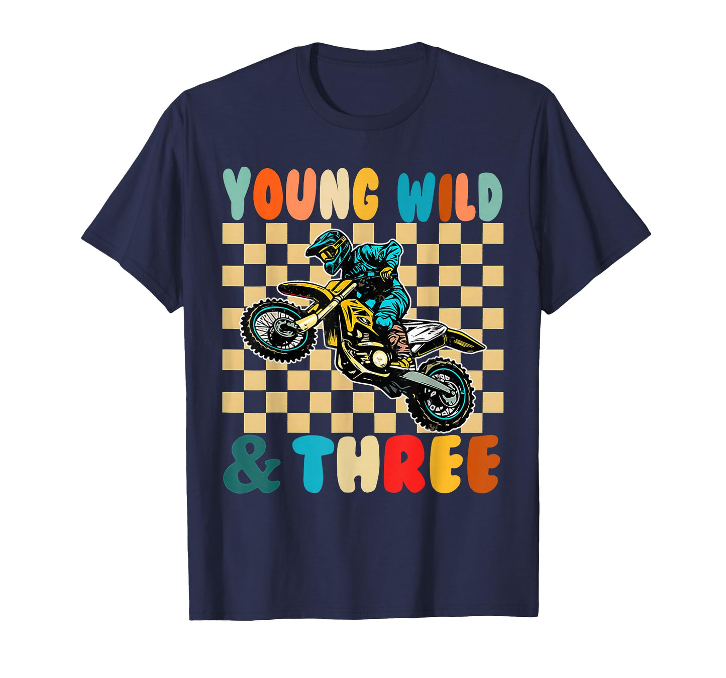 Kids 3rd Birthday Monster Motorcycle Young Wild and Three T-Shirt