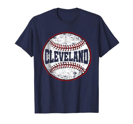Baseball Lover Men Women Vintage Cleveland Cityscape T-Shirt