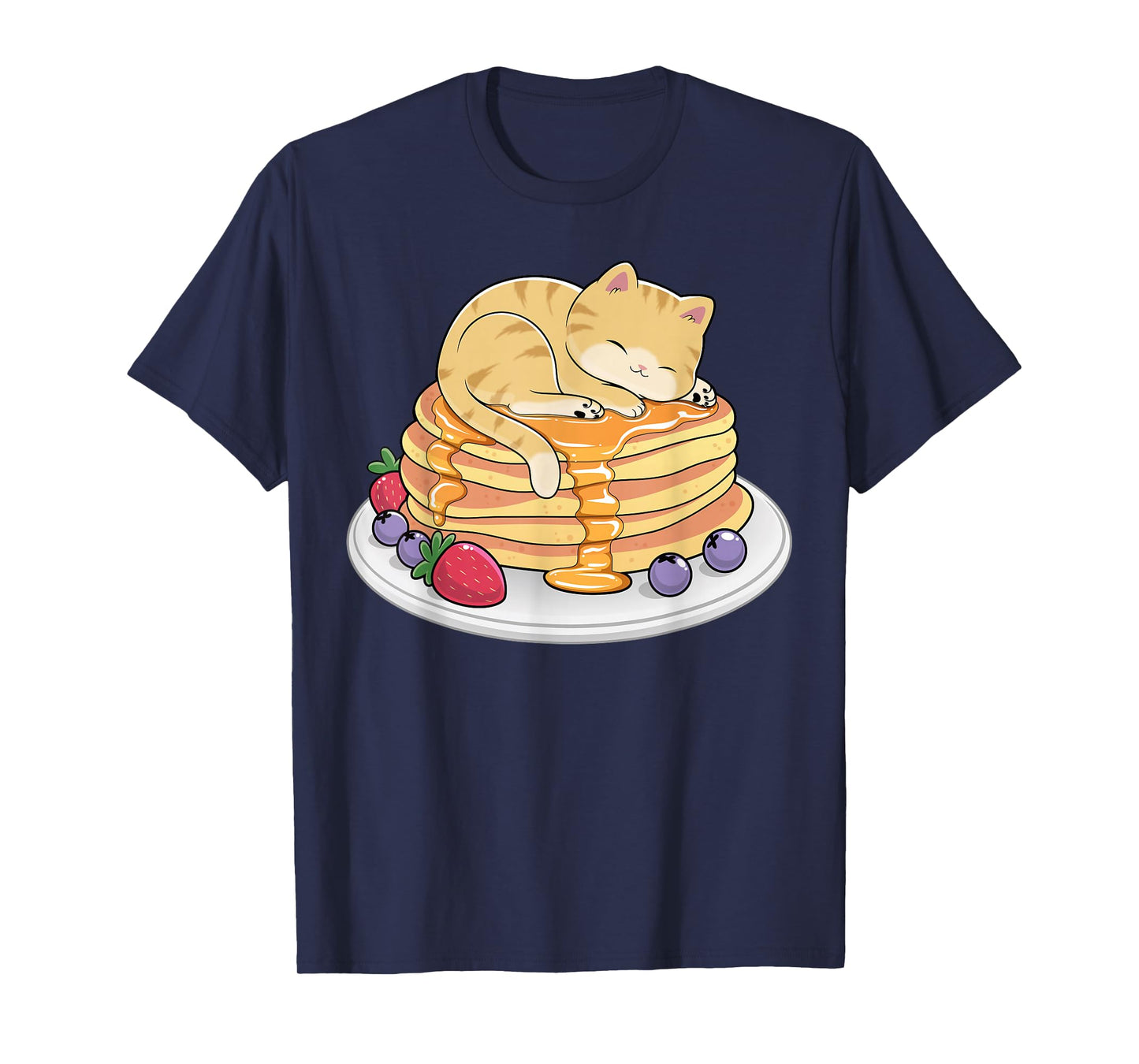 Cat Pancakes Kawaii Anime Cat Nap Funny Breakfast Kitten T-Shirt