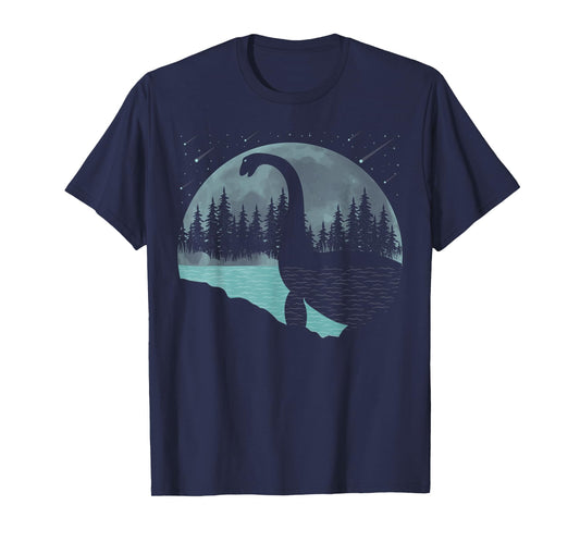 Loch Ness Monster Graphic Full Moon Trees And Stars! Nessie T-Shirt
