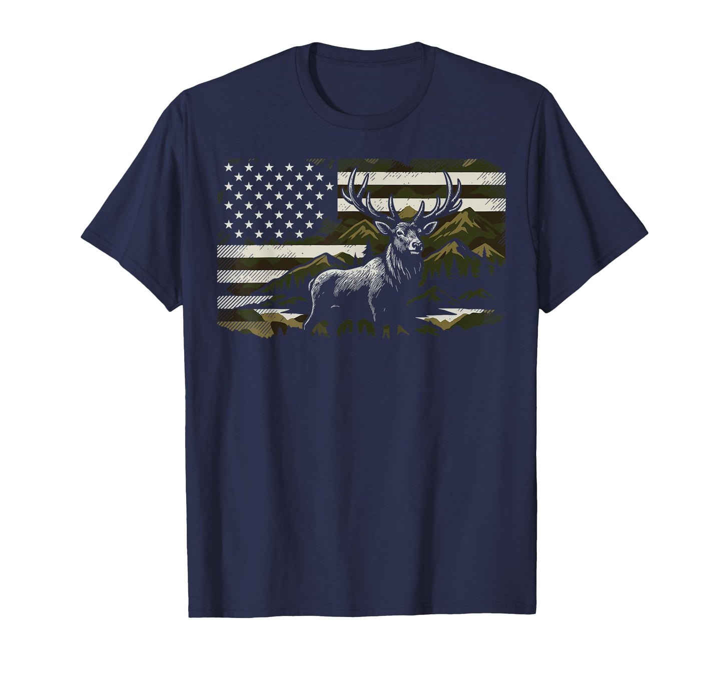 Hunting USA Flag Deer 4th Of July Hunter T-Shirt