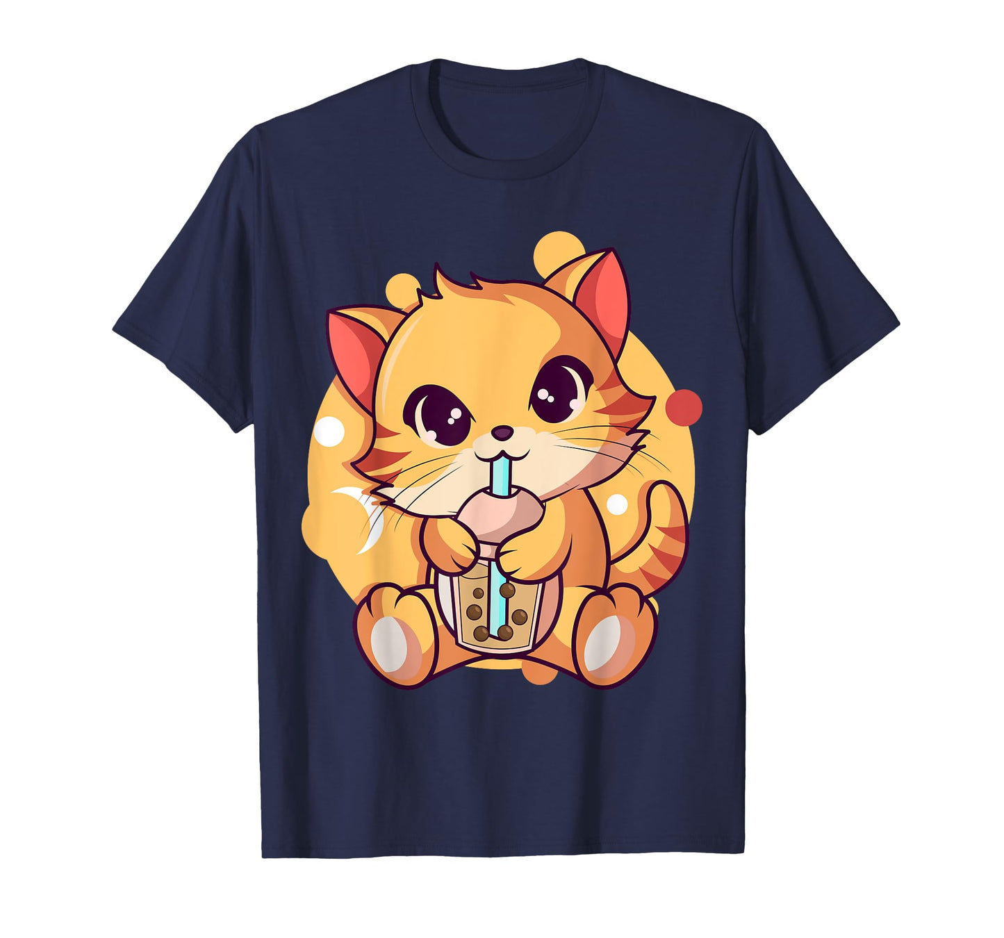 Kawaii Anime Cat Drinking Boba Tea Cat Bubble Tea T-Shirt for Men Women Girls Kids